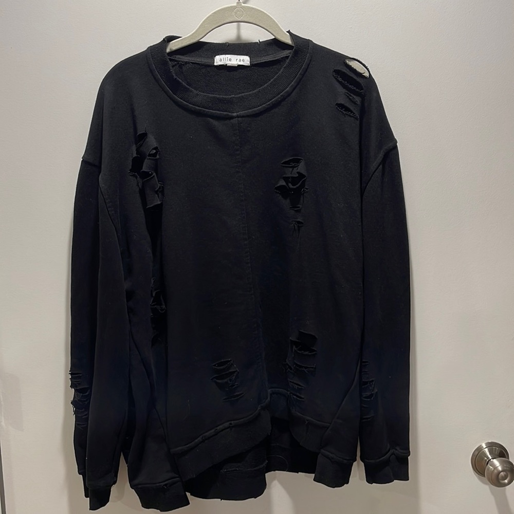 Black distressed pullover sweatshirt